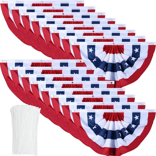 Miniatura 11 de Bandera de Estados Unidos plisada patriótica con ojales de latón y bridas para decoración del Día de los Caídos del 4 de julio al aire libre