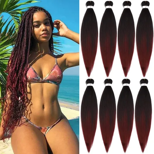 Miniatura 9 de Extensiones de cabello trenzado morado preestiradas, 20 pulgadas, 2 piezas de cabello sintético trenzado para niñas y mujeres, fiesta, disfraz