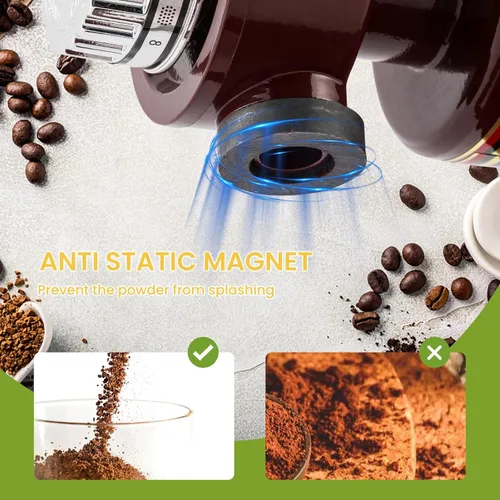 Miniatura 5 de Molinillo de café Burr – Molinillo eléctrico de espresso para uso doméstico y comercial, silencioso y ajustable, con tolva, cepillo, cuchara, rojo