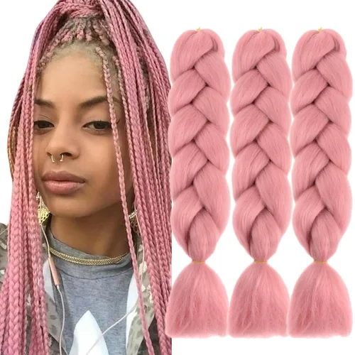 Miniatura 48 de Beige (613) Cabello trenzado 6 paquetes de extensiones de cabello sintético de 24 pulgadas, extensiones de cabello trenzado Jumbo Ombre trenzado