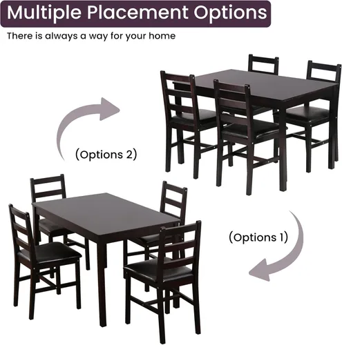 Miniatura 5 de Juego de Mesa de Cocina de 5 Piezas Juego de Mesa de Comedor Mesa Cuadrada de Madera Resistente y Sillas Juego de Mesa de Desayuno para 4 Personas