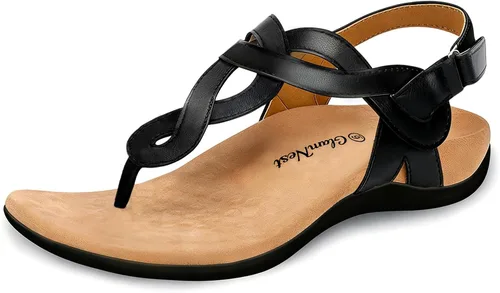 Sandalias ortopédicas para caminar cómodas con soporte de arco para mujer, correa ortopédica en T, sandalias planas de verano para mujer