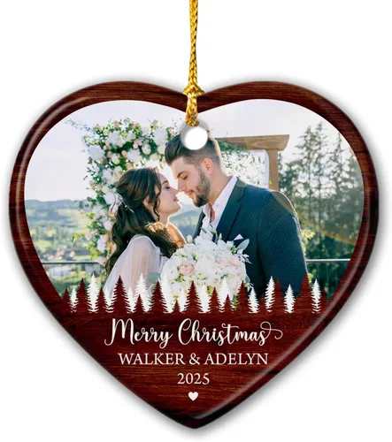 Miniatura 10 de Adorno de Navidad personalizado con foto de pareja 2025 con cualquier imagen, adorno de Navidad molesto, carga cualquier foto, adorno de cerámica