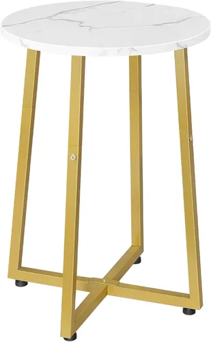 HOOBRO - Mesa auxiliar redonda con pedestal de metal resistente, mesita de noche redonda de 15.7" para sala de estar, dormitorio, balcón, oficina,