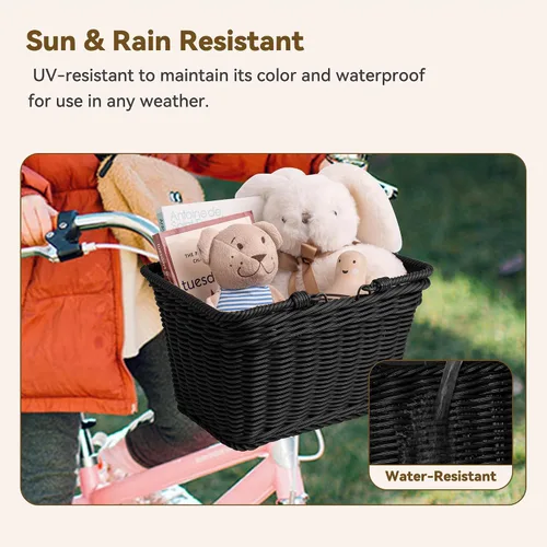 Miniatura 4 de Cesta de bicicleta para niños, canasta delantera para bicicleta para niños, pequeña cesta de mimbre para niños y niñas, cesta pequeña de mimbre