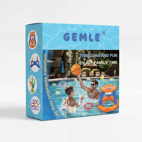 Miniatura 7 de Juego de juguetes de piscina, aro de baloncesto inflable para piscina, juego de lanzamiento de anillos cruzados y cactus inflables para niños
