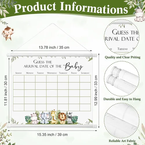 Miniatura 3 de Sintuff Calendario de fecha de vencimiento de Baby Shower Guess incluye 1 letrero de madera de Adivina la fecha de llegada del baby shower, 1