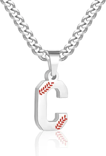 Miniatura 15 de Avotto Collar de béisbol con letra inicial de la A a la Z para niños y hombres, cadena cubana de acero inoxidable resistente que no se decolora