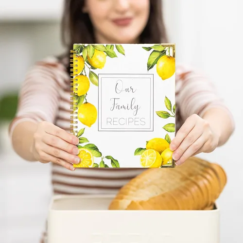 Miniatura 7 de Libros de recetas para escribir en tus propias recetas, paquete de 2 (limón y floral), diarios de recetas familiares para crear tus propios libros