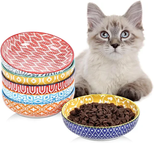 Miniatura 11 de Selamica Juego de 4 cuencos de cerámica para gatos de 5.6 pulgadas de ancho, platos poco profundos para comida y agua, varios