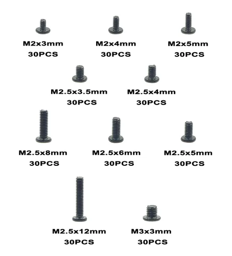 Miniatura 2 de Kit surtido de tornillos Phillips de cabeza plana M2 M2.5 M3 para laptop, acabado negro Dacromet (300)