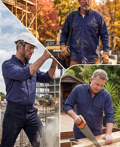 Miniatura 6 de KONRECO Camisas FR para hombre, 6.5 onzas, ligeras, uniformes de trabajo, resistentes al fuego, para soldar, repelente al agua y a las manchas