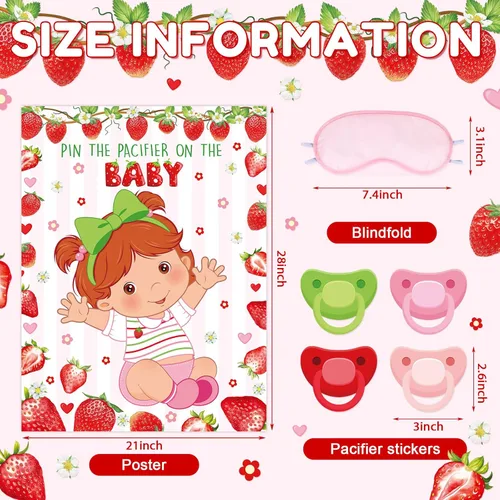 Miniatura 2 de Faccito Juego pon el chupón para baby shower Decoraciones para fiesta de baby shower Incluye póster grande 24 pegatinas de chupete Juego con venda