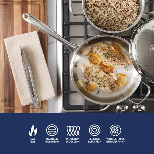 Miniatura 4 de Oster Platinum Sedwick - Juego de ollas y sartenes apilables de acero inoxidable con tapas de acero inoxidable abovedadas con base encapsulada