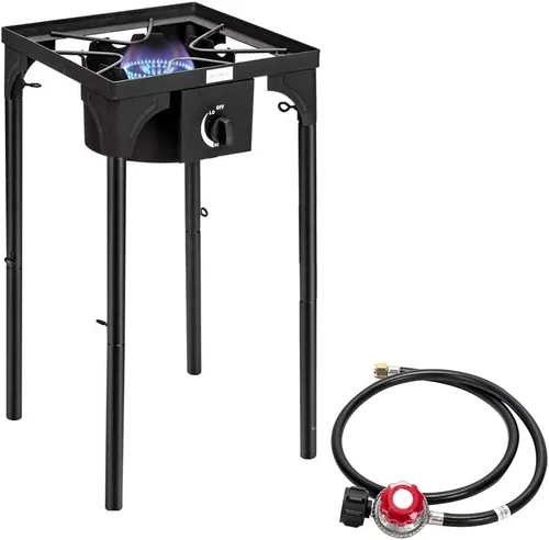Miniatura 8 de Bonnlo Estufa de gas de propano portátil de 2 quemadores para exteriores, quemador de hierro fundido resistente con patas de soporte desmontables