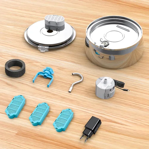 Miniatura 9 de Fuente de agua para gatos de acero inoxidable de 4.0L/1.1 galones para beber, fuente de agua para mascotas para gatos en interiores, bomba ultra