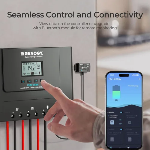 Miniatura 7 de Renogy 60A MPPT Controlador de Carga Solar 12V/24V/36V/48V Auto, Entrada Solar Máxima de 150V, Compatible con Baterías de Litio AGM Gel, para Hogar
