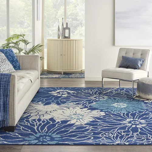 Miniatura 40 de Nourison Passion - Alfombra azul, de 6 pies, 7 pulgadas x 9 pies, 6 pulgadas, floral, campestre, fácil de limpiar, no desprende pelo