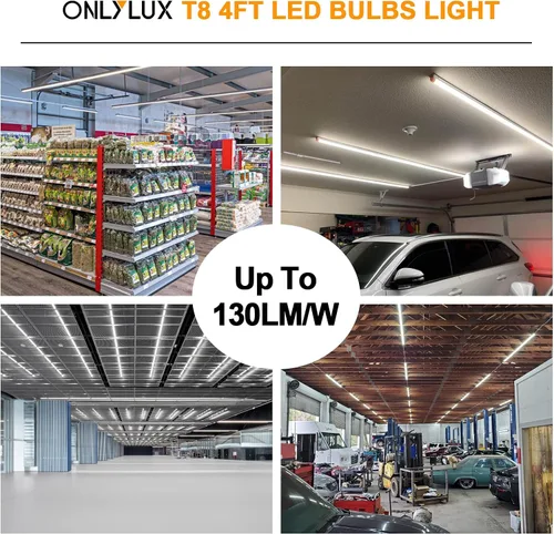Miniatura 4 de ONLYLUX Paquete de 24 bombillas LED de 4 pies T8 T10 T12, luz diurna de 28 W, 5000 K, 4000 lm, derivación de balasto de potencia de doble extremo