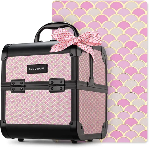 Miniatura 78 de BYOOTIQUE estuche rodante para maquillaje 4 en 1, con cerradura, maletín tipo trolley para cosméticos, con 4 ruedas extraíbles, organizador de viaje