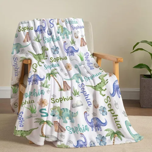 Miniatura 3 de Manta Personalizada con Nombre de Dinosaurio Regalos Personalizados Mantas de Franela Súper Suaves y Ligeras Manta para Niños, Adultos, Adecuada