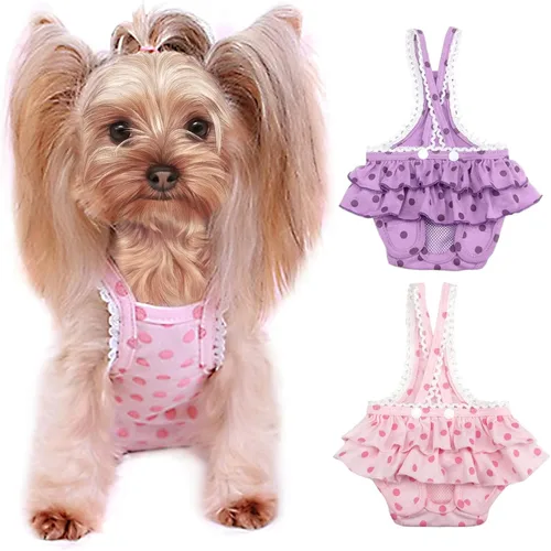 Miniatura 6 de 2 piezas de pañales lavables para hembra con tirantes, cómodos pañales reutilizables para cachorros, bragas sanitarias para perros, ropa