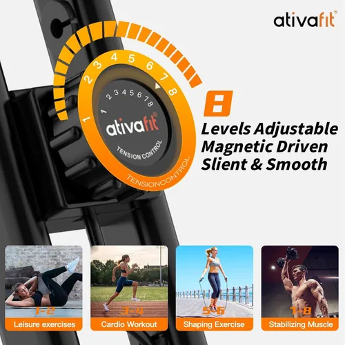 Miniatura 2 de ATIVAFIT Bicicleta de ejercicio plegable fitness para interiores, bicicleta de ciclismo magnética 3 en 1 vertical y reclinada con bandas de Negro