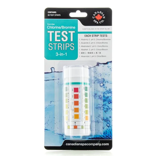Tiras de prueba de piscina y spa 50 cuentas: Kit de prueba de bañera de hidromasaje de 3 vías para prueba de cloro/bromo, alcalinidad total y pH.