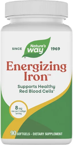 Nature's Way Hierro energizante - Soporte de glóbulos rojos* - 8 mg de hierro, -200 mcg de cianocobalamina y vitamina B12 por porción de 2 cápsulas
