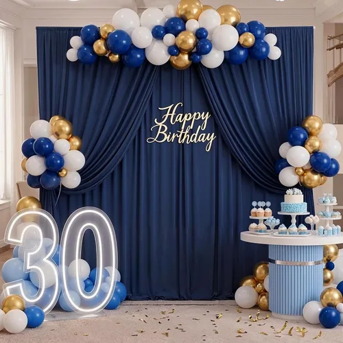 Miniatura 5 de Cortinas de fondo azul marino sin arrugas de 20 x 10 pies para fiestas, 4 paneles de 5 x 10 pies de poliéster sedoso, cortinas de fondo fotográfico