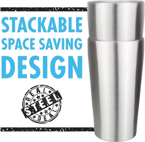 Miniatura 7 de Vasos de pinta aislados al vacío de acero inoxidable – Juego de 4 tazas de pinta para exteriores 16oz con tapas