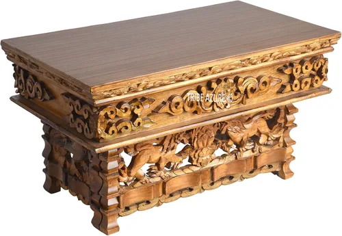 Miniatura 3 de Tribe Azure Fair Trade Pequeña Mesa de Altar León de Nieve, Mesa de Madera Tallada a Mano con Majestuoso Garuda, 16 pulgadas x 9 pulgadas x 9