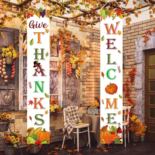 Miniatura 3 de Decoraciones de Acción de Gracias para interiores y exteriores, cartel de agradecimiento para puerta de porche, letrero de bienvenida para el hogar