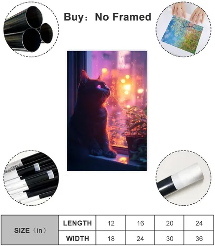 Miniatura 2 de ZMLIS Vaporwave Cat Wall Art – Y2K Cyber Aesthetic Poster – Retro Futuristic Room Decor Canvas Poster Wall Art Decor Print Picture Paintings for