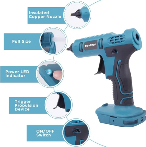 Miniatura 3 de Pistola de pegamento inalámbrica, pistola de pegamento caliente de tamaño completo para batería de iones de litio de 18 V Makita con 20 barras