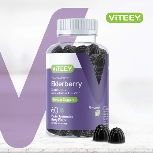 Miniatura 2 de Viteey Gomitas de saúco Sambucus para adultos Gomitas de inmunidad con vitamina C y zinc de saúco, veganas, sin gluten, 60