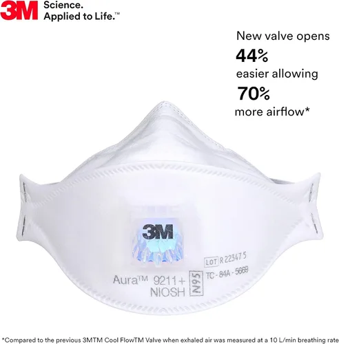 Miniatura 2 de 3M Aura - Respirador de partículas 9211+, N95, paquete de 10 respiradores desechables, envueltos individualmente, válvula de flujo frío, diseño