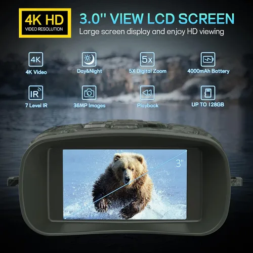Miniatura 2 de Gafas de visión nocturna, prismáticos Profey 4K de visión nocturna para adultos, gafas de visión nocturna recargables para caza y seguridad, tarjeta