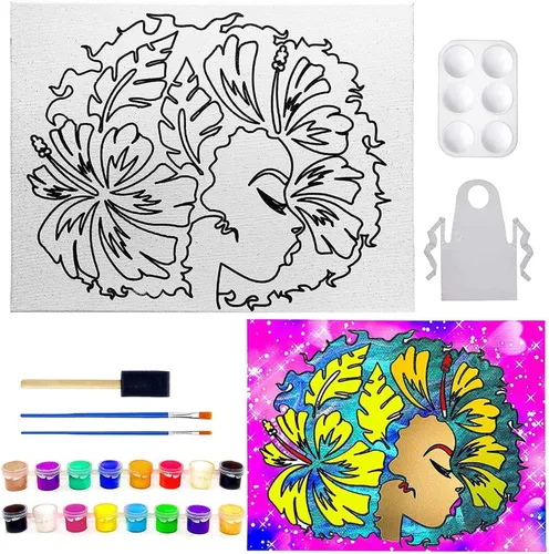 Miniatura 3 de Pre Drawn Canvas Paint Kit for Adults Kids Couples 4-40 PACK Discounted Bundle Afro Nature Therapeutic Retro DIY Birthday Gift & Sip and Paint
