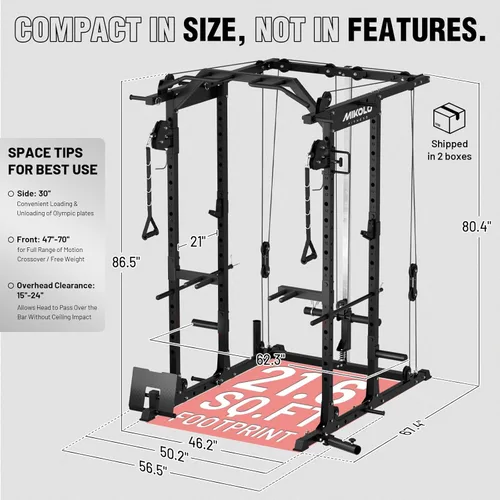 Miniatura 4 de Mikolo Jaula de Potencia, Rack de Potencia con Sistema de Cruce de Cables, 1500LBS Rack para Sentadillas con Sistema de Jalón LAT, Jaula