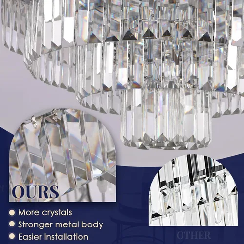 Miniatura 4 de Candelabro grande de cristal moderno y lujoso, lámpara colgante de gota de lluvia para comedor, dormitorio, sala de estar, marrón, 39 pulgadas