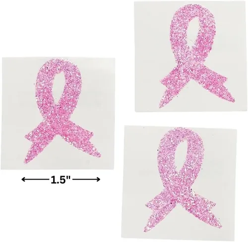Miniatura 2 de Adhesivos para tatuajes corporales de concienciación sobre el cáncer de mama, cinta rosa con purpurina, 12 piezas