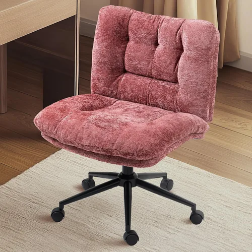Miniatura 7 de Dowinx Silla Criss Cross con ruedas, cojín engrosado de doble capa, silla de tocador elegante de tela premium para el hogar, asiento ancho, rojo vino