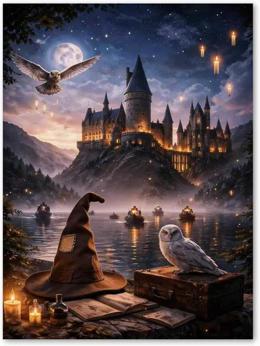 Miniatura 10 de PSCH Kits de arte de diamantes para adultos, kit de pintura de diamantes de castillo mágico para adultos, arte de diamantes 5D de taladro completo