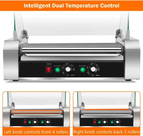 Miniatura 3 de KOTEK Máquina de rodillos para perros calientes, 18 perritos calientes y 7 rodillos antiadherentes, máquina de cocina para parrilla de salchichas