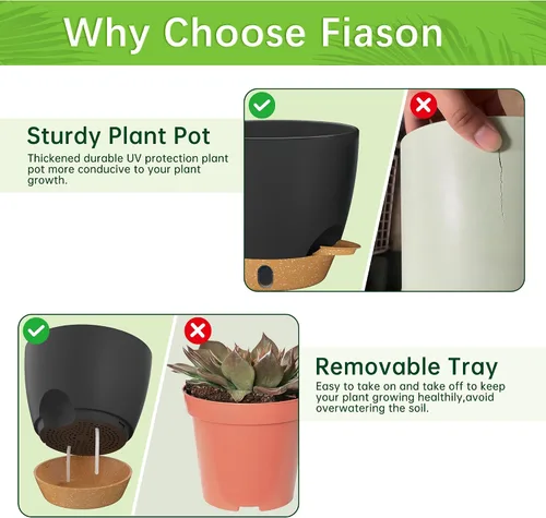 Miniatura 4 de 8/7/6.5/6/5.5/5 Inch Self Watering Pots for Indoor Outdoor Plants, Set of 6 Large Plastic Planters with Visual Water Window, Drainage Holes &