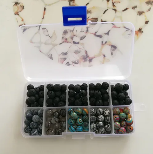 Miniatura 2 de 200 cuentas sueltas de piedra de lava negra y ágata con patrón de dragón, piedra envejecida, piedra malaquita, cuentas redondas volcánicas de 0.315