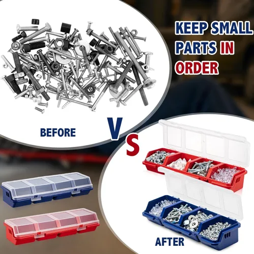 Miniatura 4 de Hushee Caja organizadora de tornillos de 4 piezas con tapa, 4 compartimentos, separador de contenedores de herramientas, organizador de hardware