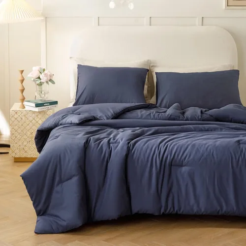 Miniatura 3 de ROSGONIA Edredón tamaño completo para niños adolescentes y niñas azul marino, 3 piezas (1 edredón azul y 2 fundas de almohada), ropa de cama ligera