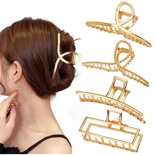 Miniatura 8 de Parcce Paquete de 4 Pinzas Grandes de Metal para Cabello de Rizado Fino a Grueso, Pinzas Grandes de Color Dorado Antideslizantes de 4.3 Pulgadas